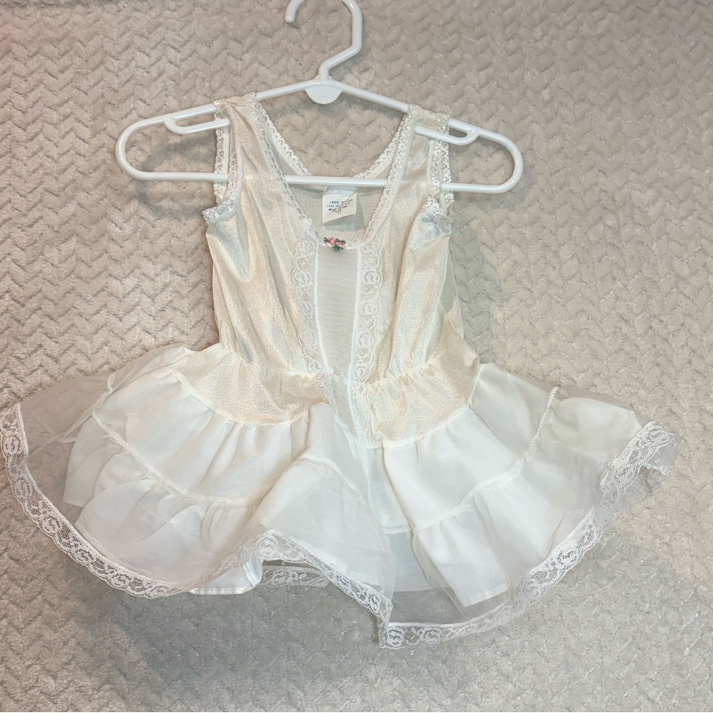 Vintage 70s Toddler Size‎ 1 Ivory Lace Coquette Dollette Rosette Slip Dress